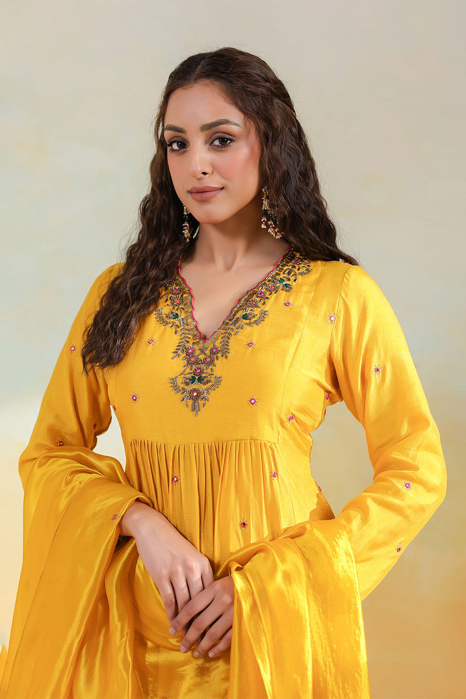 Yellow Multicolor Zardozi Frockstyle