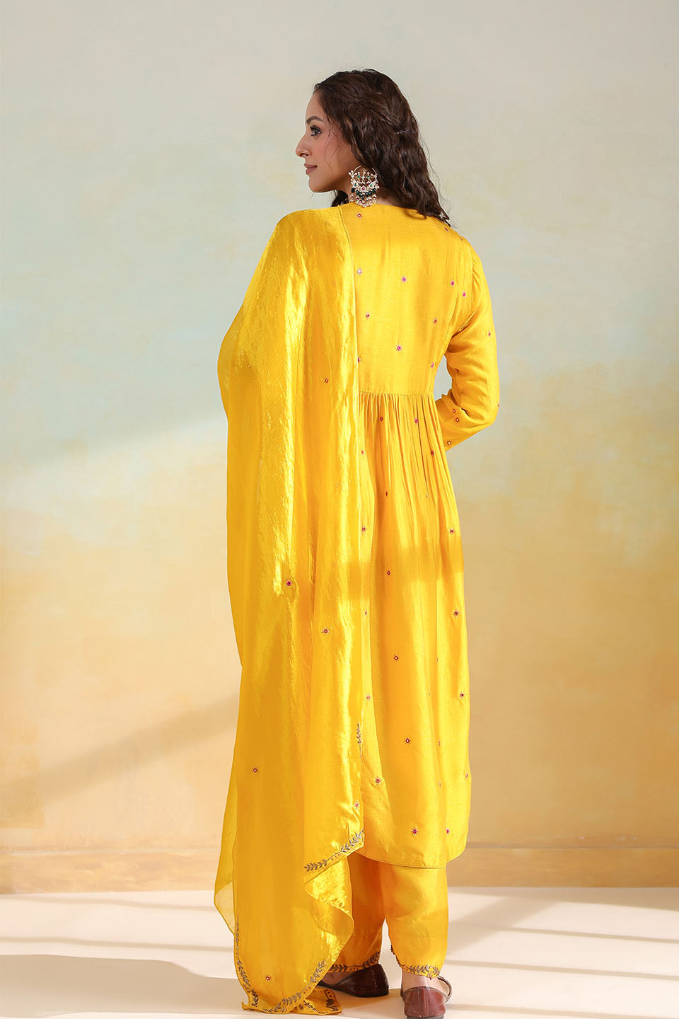 Yellow Multicolor Zardozi Frockstyle