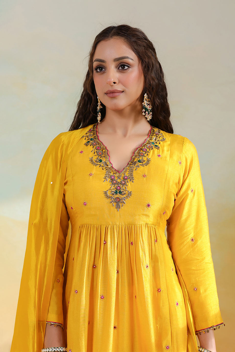 Yellow Multicolor Zardozi Frockstyle
