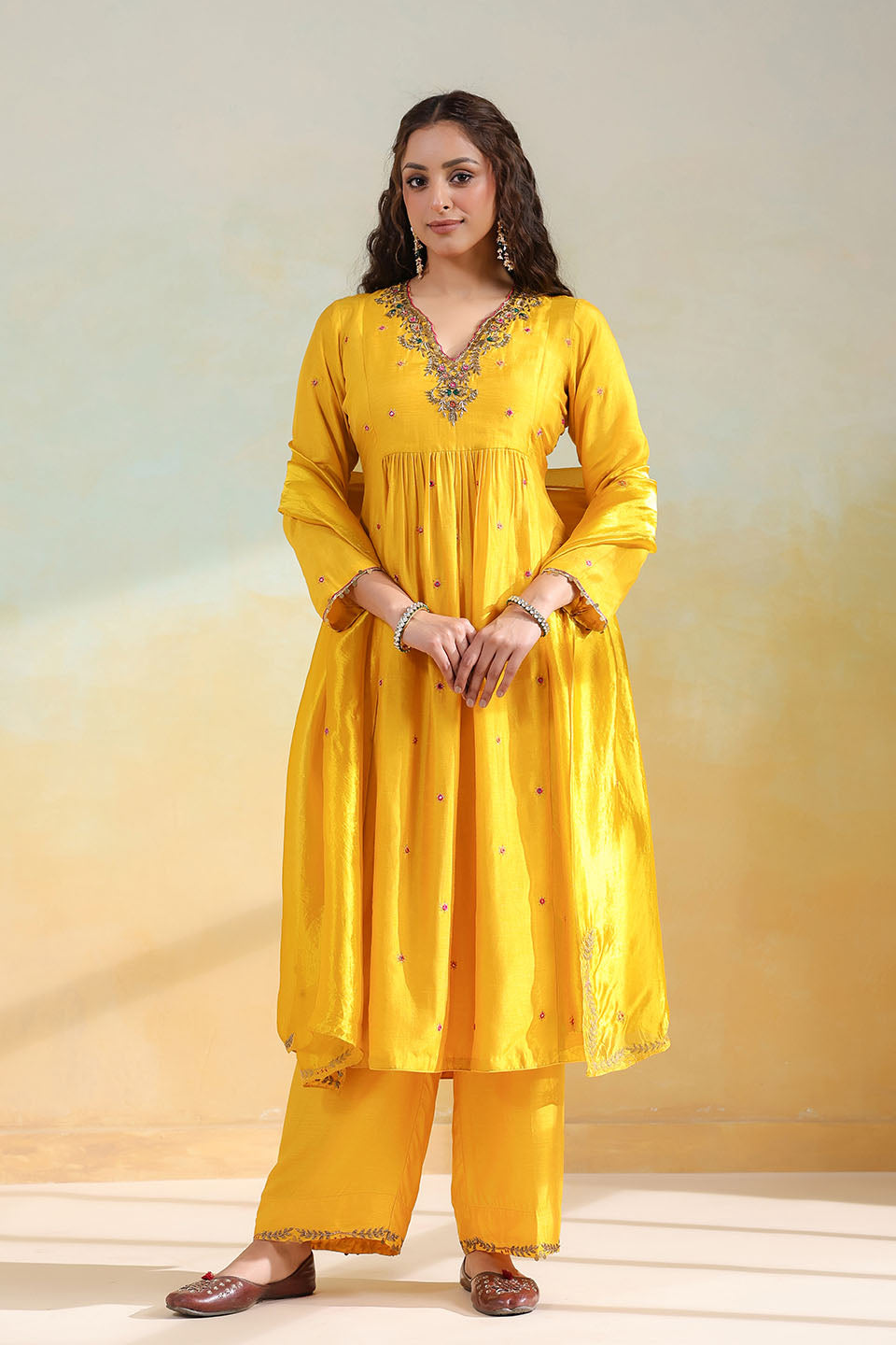 Yellow Multicolor Zardozi Frockstyle