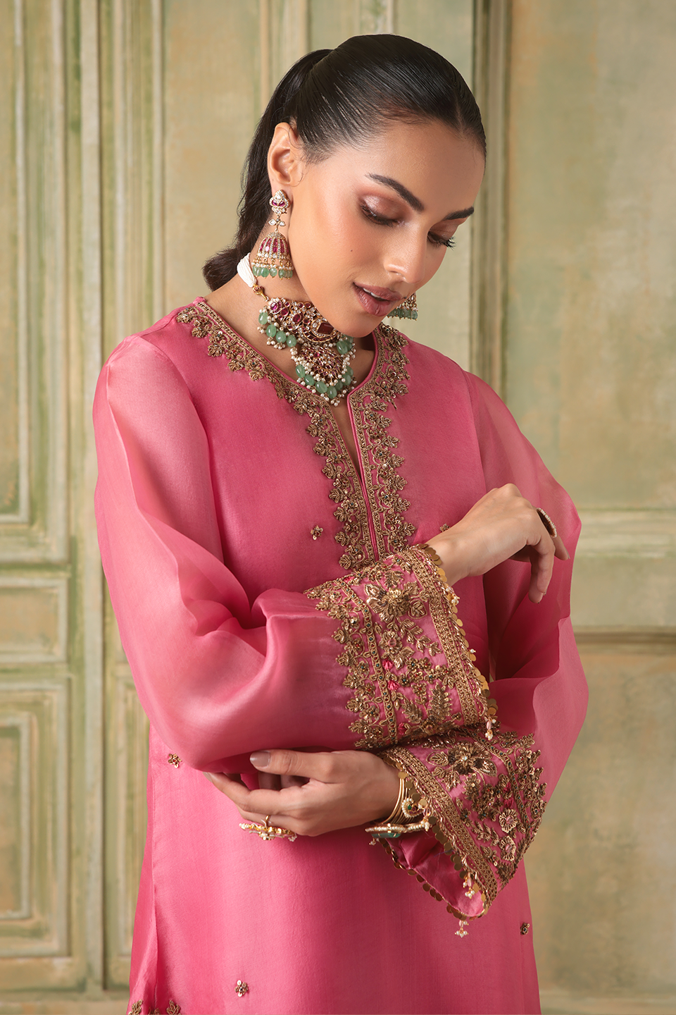 Zar:Rang Pink Heavy Short Kurta Set