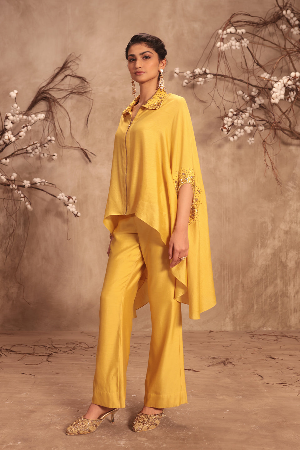 Nazakat Dark Yellow Cape Set