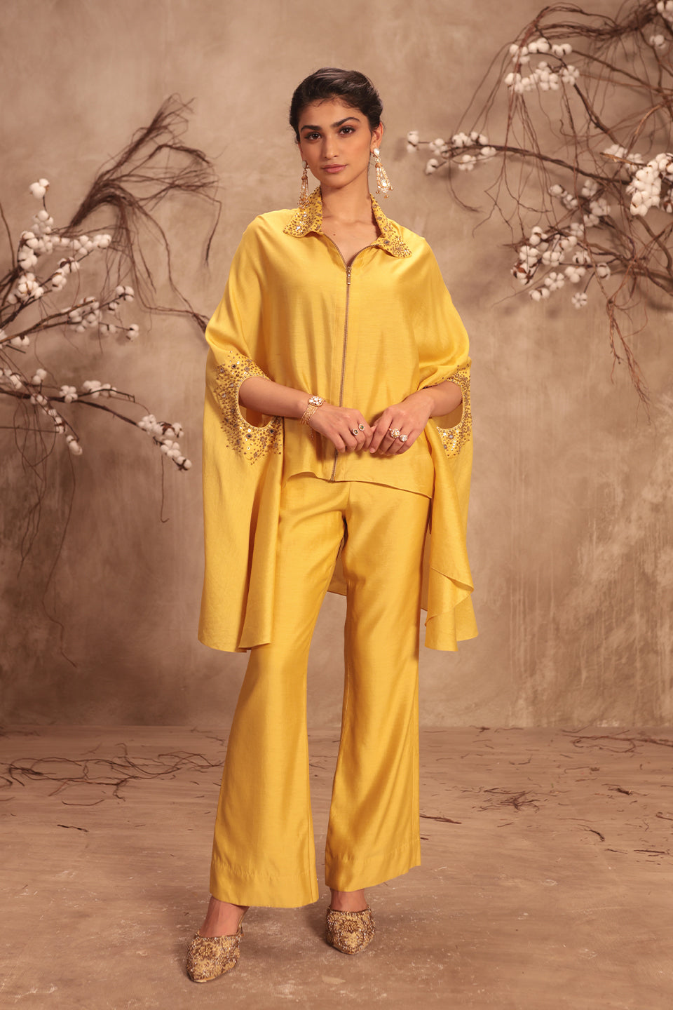 Nazakat Dark Yellow Cape Set