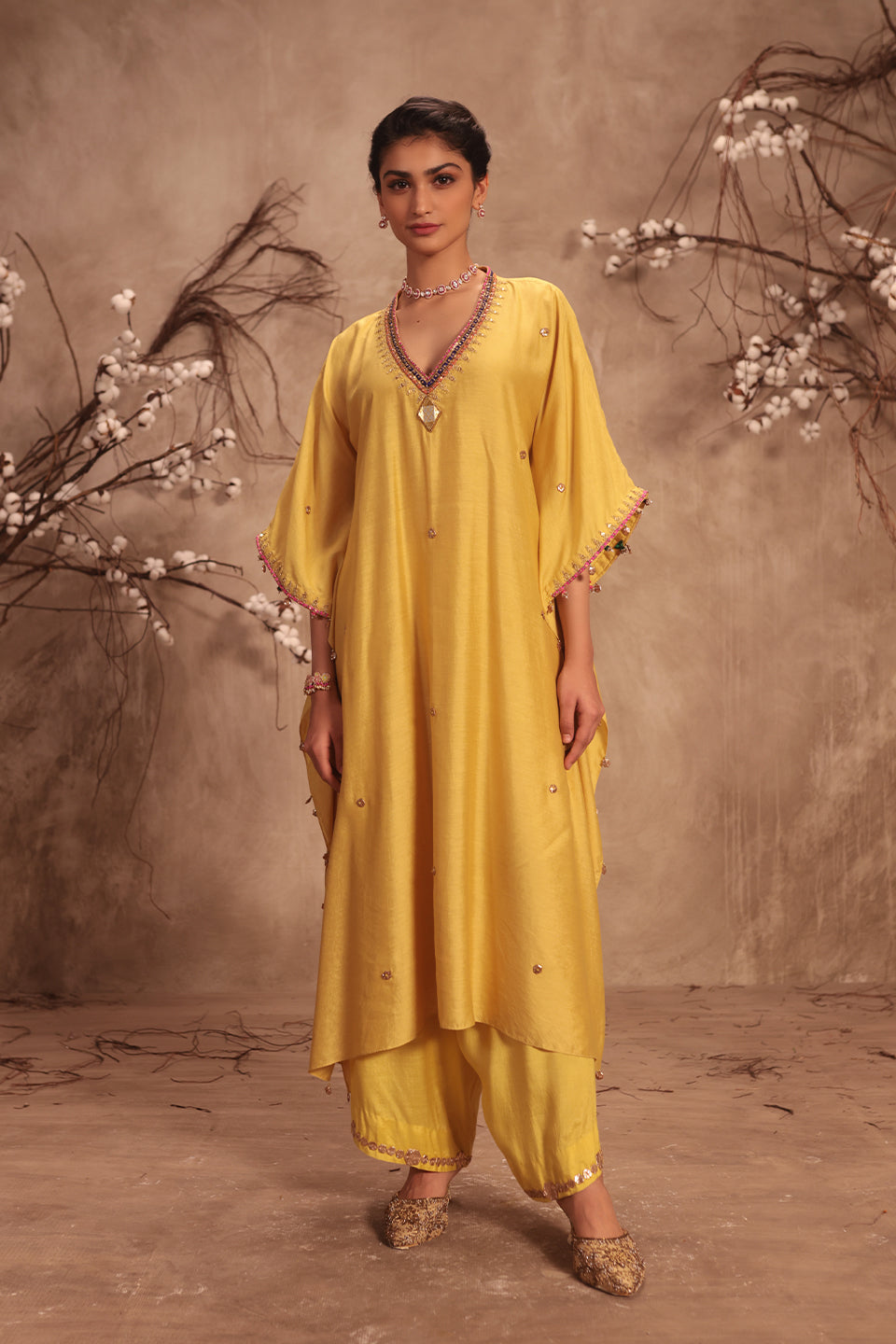 Nazakat Dark Yellow Kaftan Set