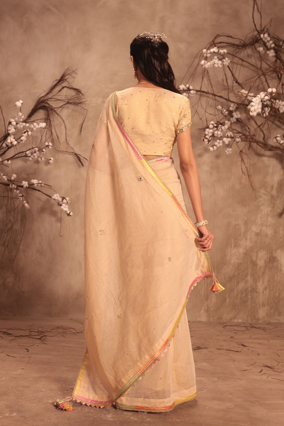 Nazakat Ivory Applique Saree Set