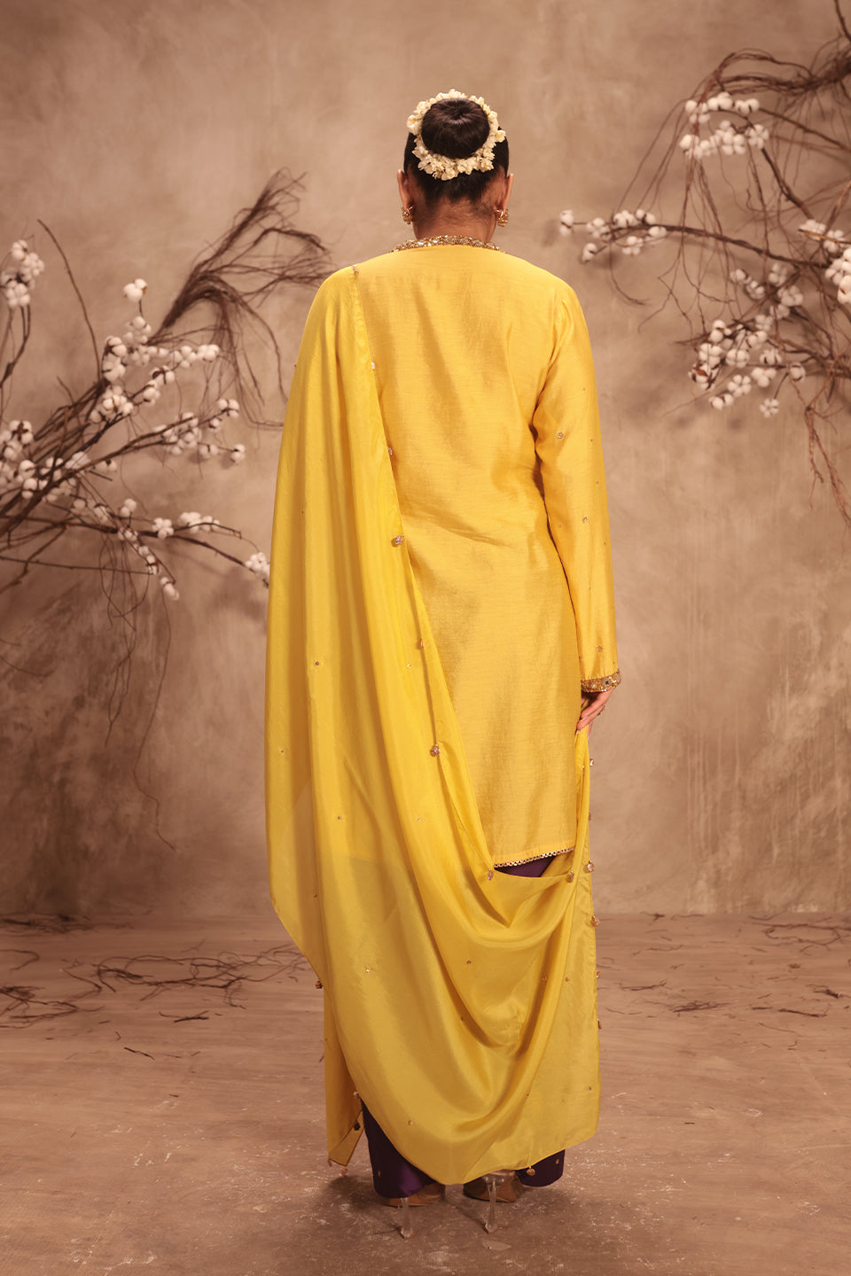 Nazakat Yellow Jaal Kurta Set