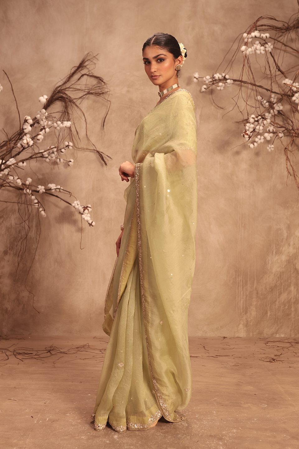 Nazakat Light Green Organza Mirror Work Saree Set