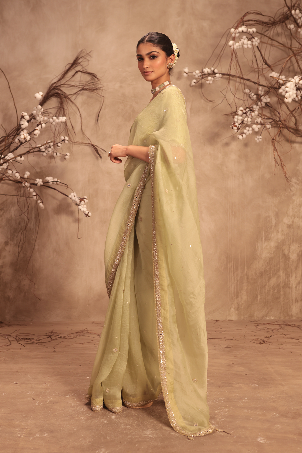 Nazakat Light Green Organza Mirror Work Saree Set