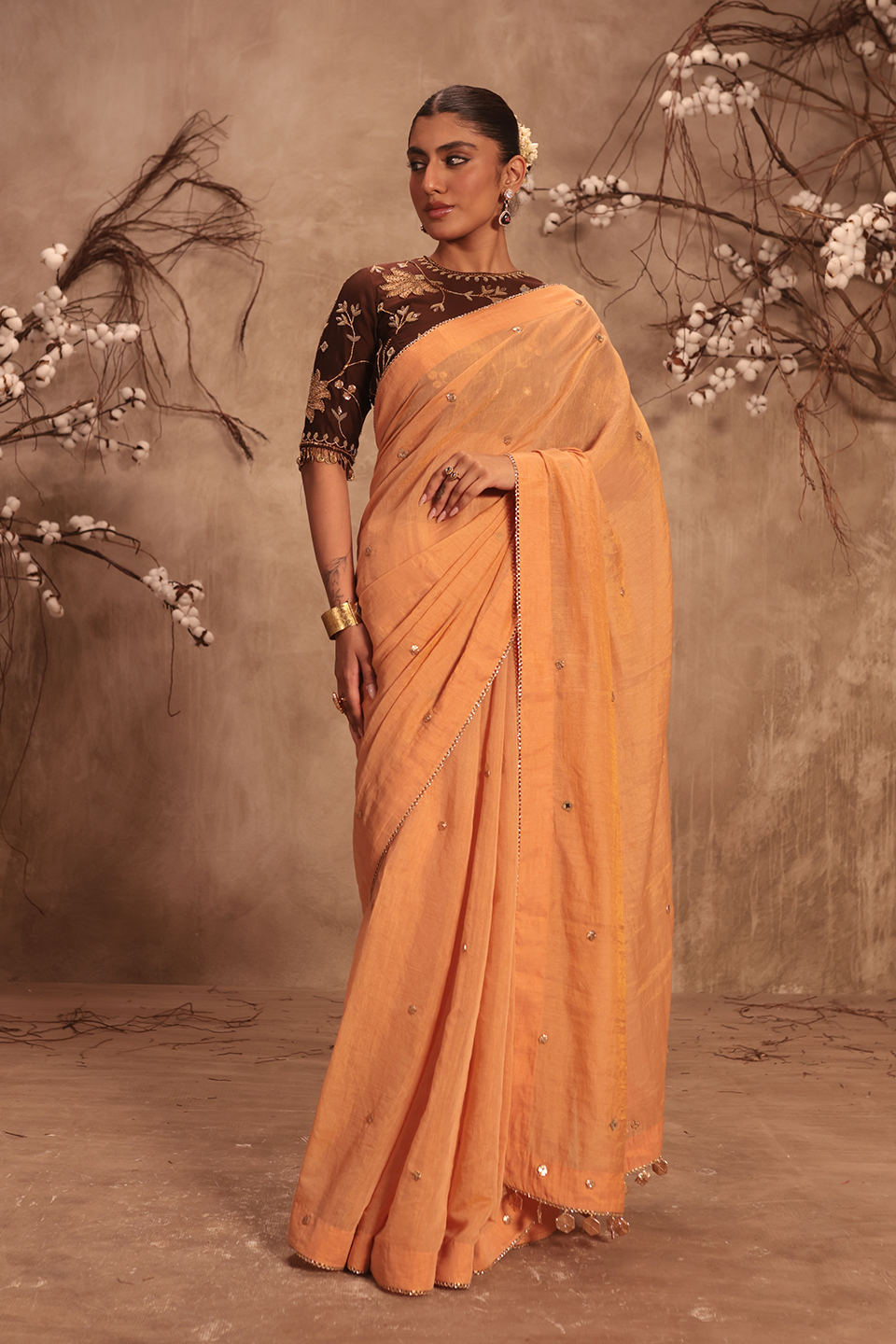Nazakat Orange Gota Work Saree Set