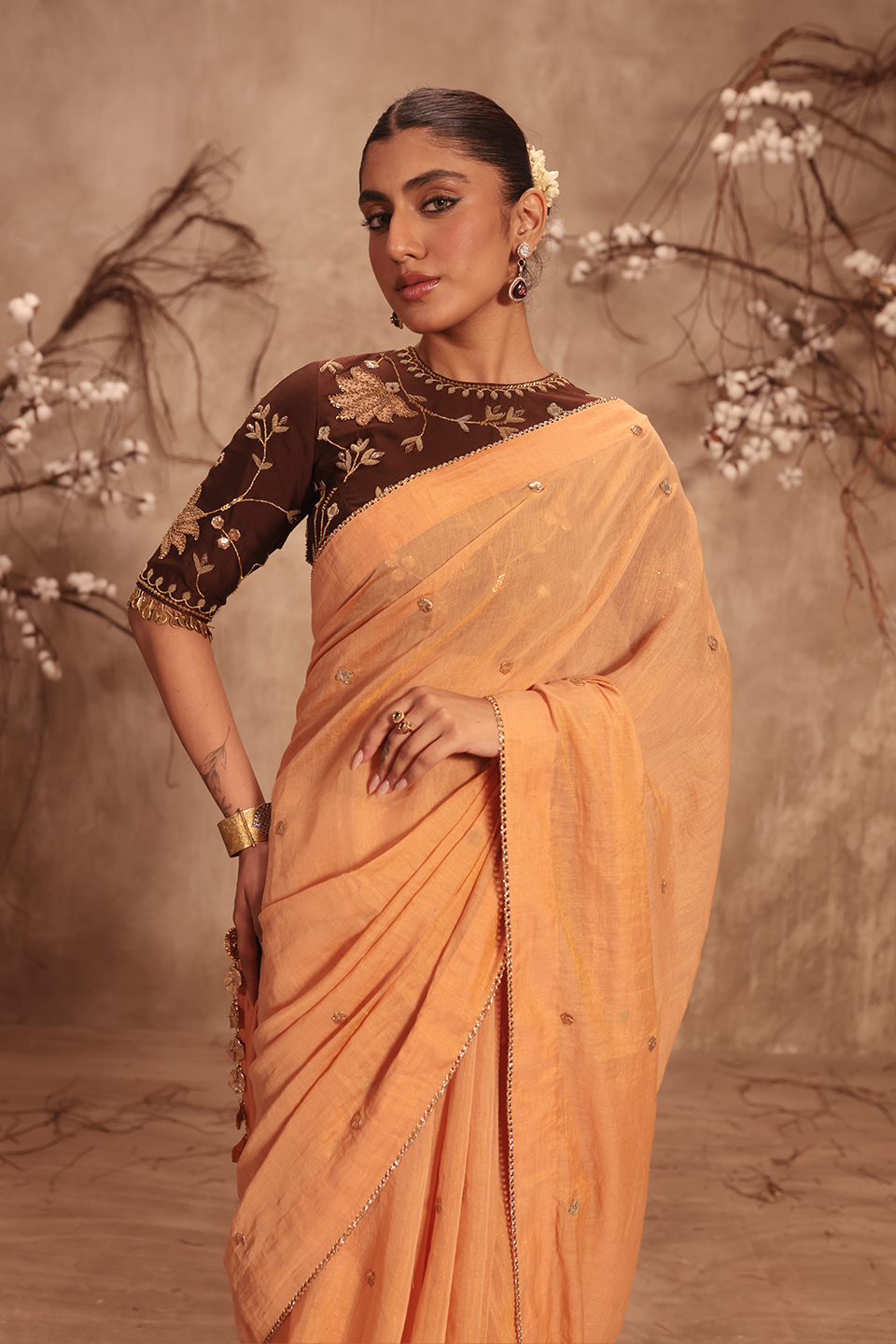 Nazakat Orange Gota Work Saree Set