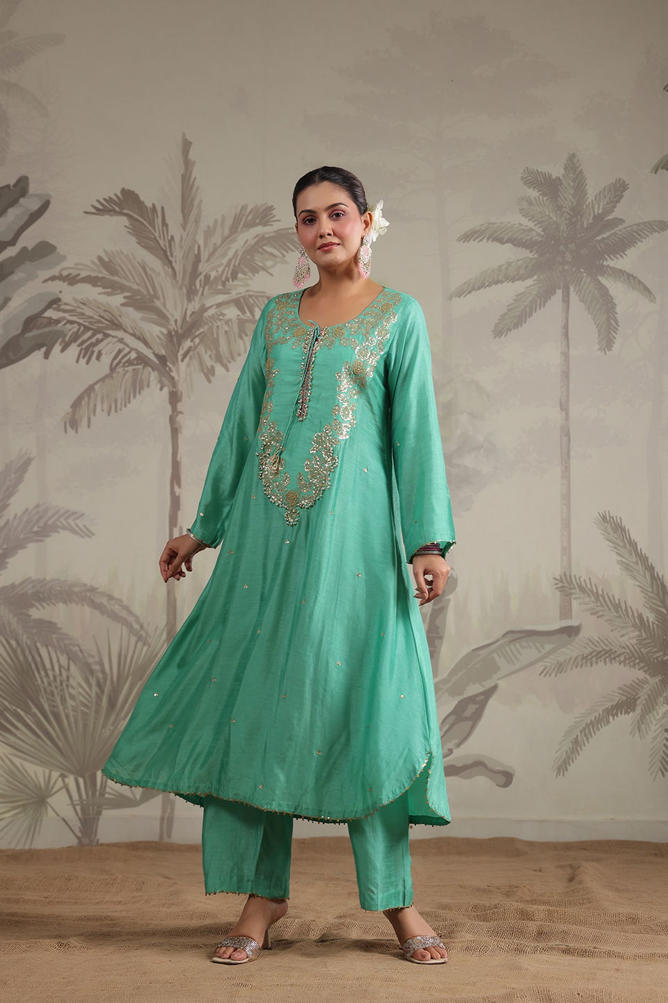 Roselyn Neck Embroidered Kurta Set