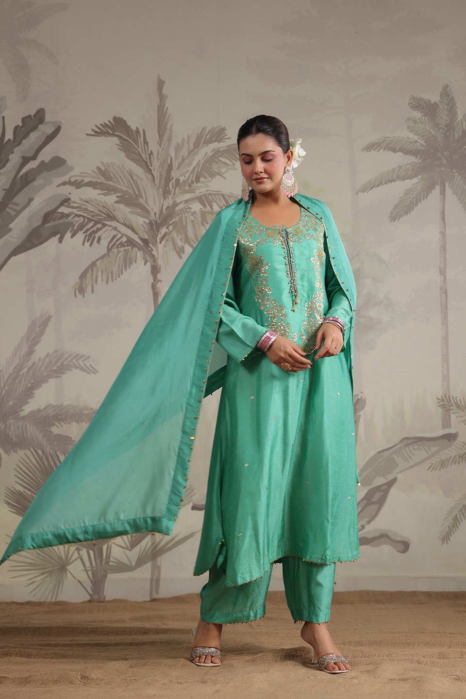 Roselyn Neck Embroidered Kurta Set