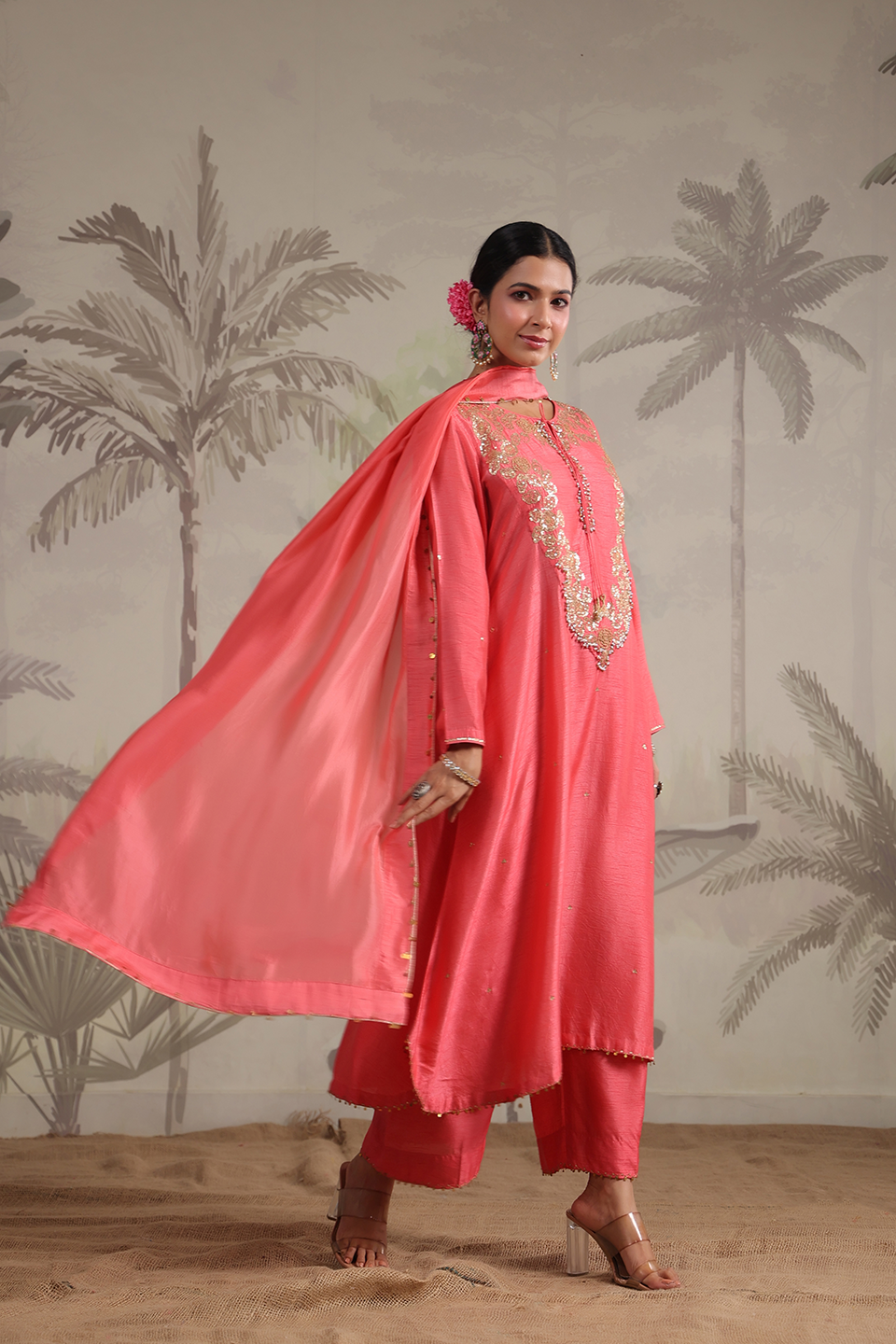 Roselyn Neck Embroidered Kurta Set