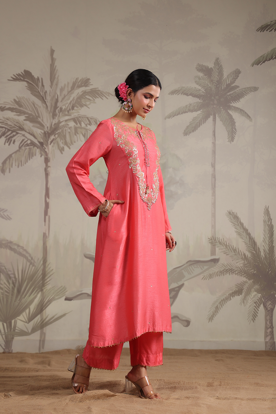 Roselyn Neck Embroidered Kurta Set