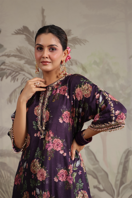 Vintage Rose Long Kurta With Dupatta