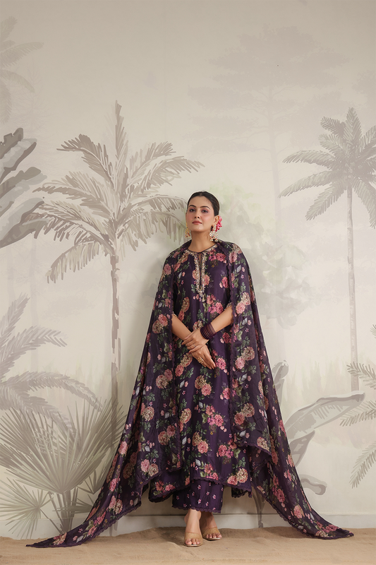 Vintage Rose Long Kurta With Dupatta