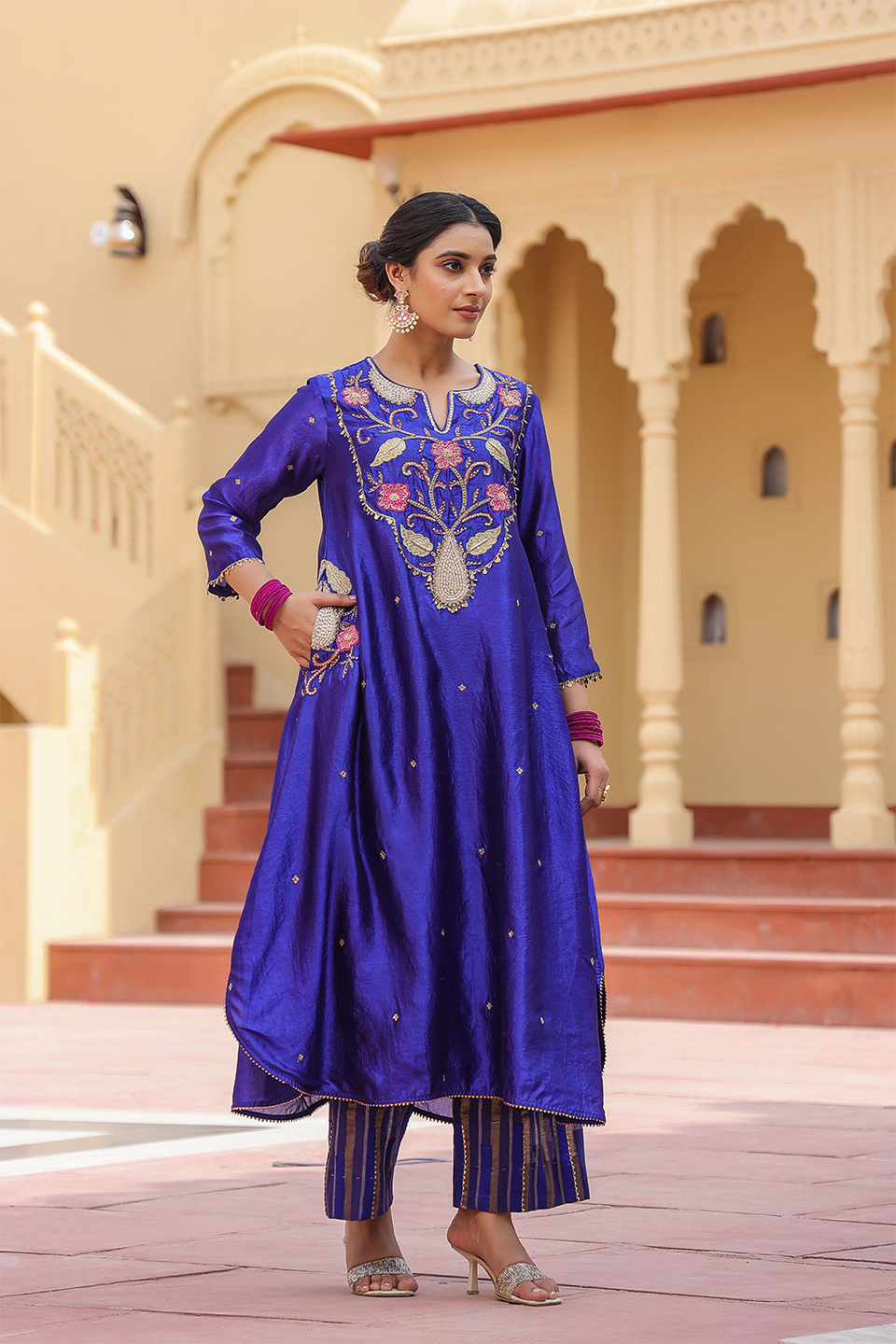 Cheent Embroidered Long Yoke Pocket Style Kurta Set