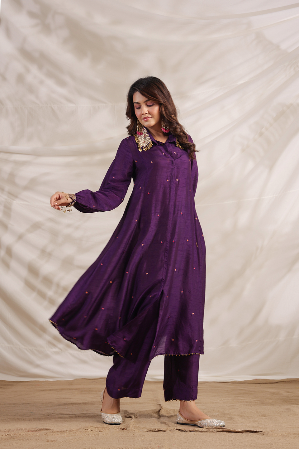 Pankh Shirt Style Embroidered Kurta Set