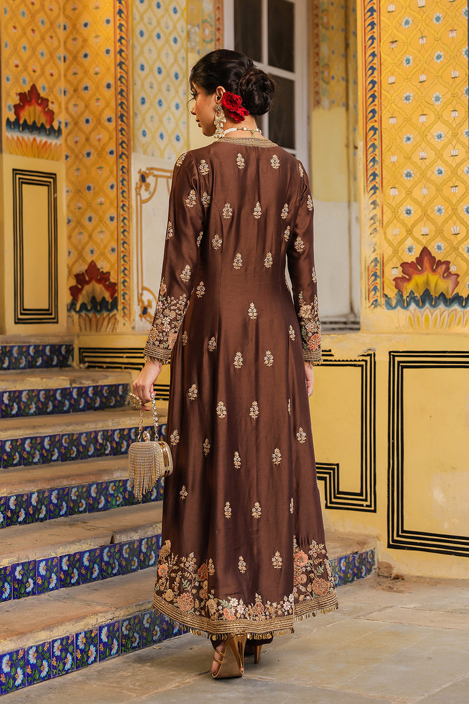 Ahista Brown Jacket Anarkali Set