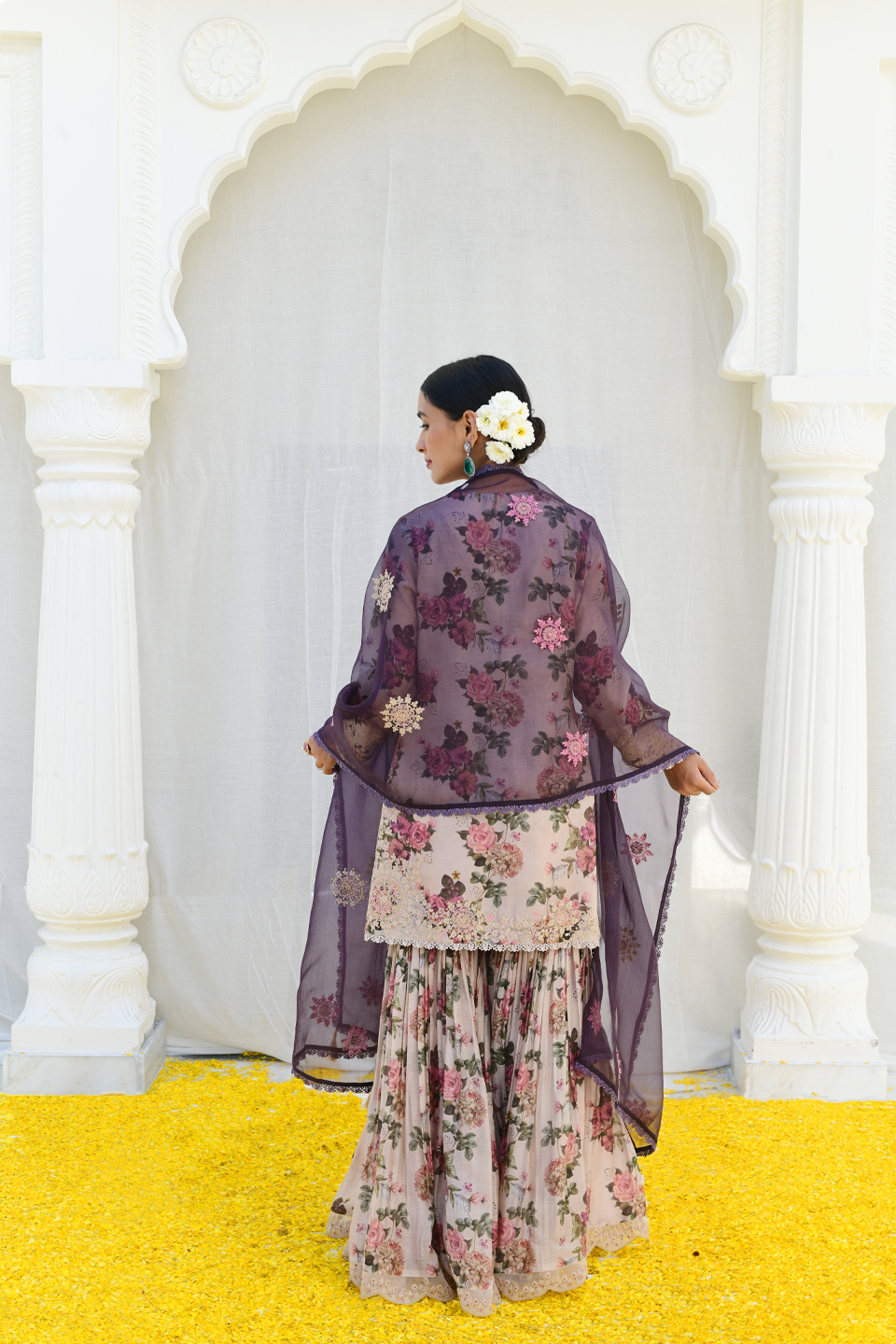Ivory Floral Rose Print Sharara