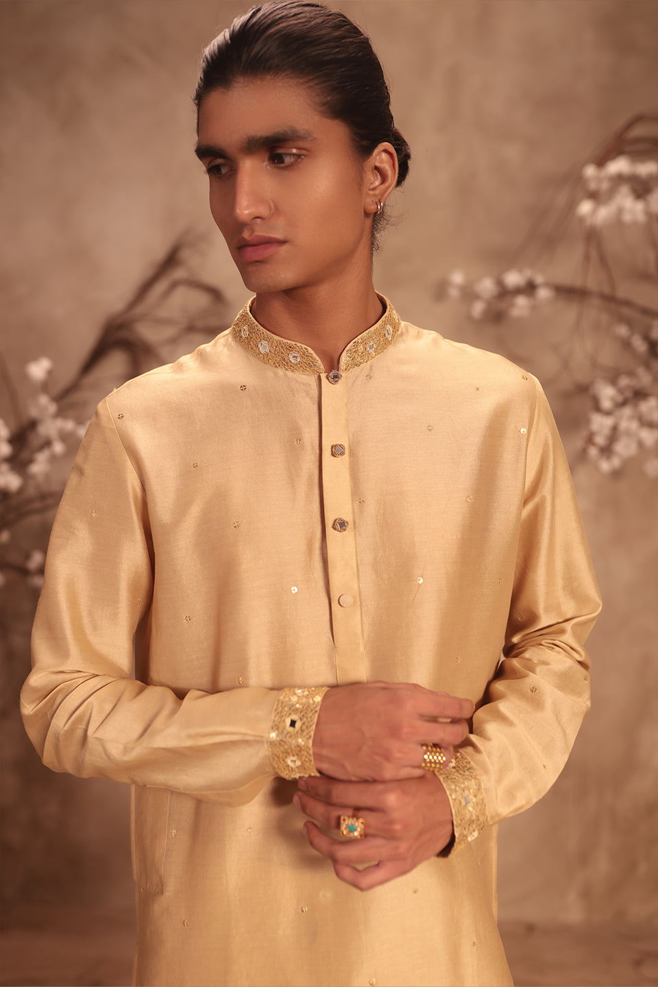 Nazakat Ivory Embroidered Collar Kurta Set