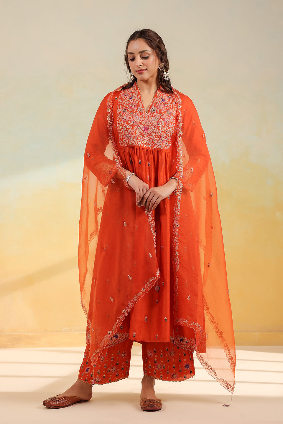 Orange Kairi Buta Jaal Frockstyle