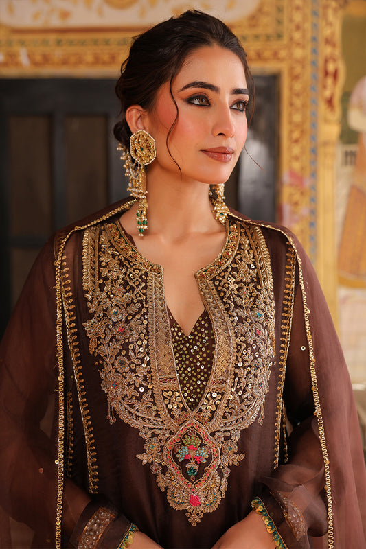 Ahista Brown Pakhi Yoke Pheran Long Kurta Set