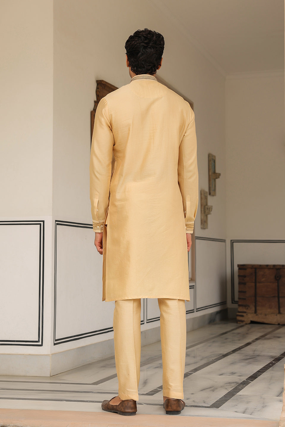 Gulzar Beige Floral Embroidered Neckline Kurta Set