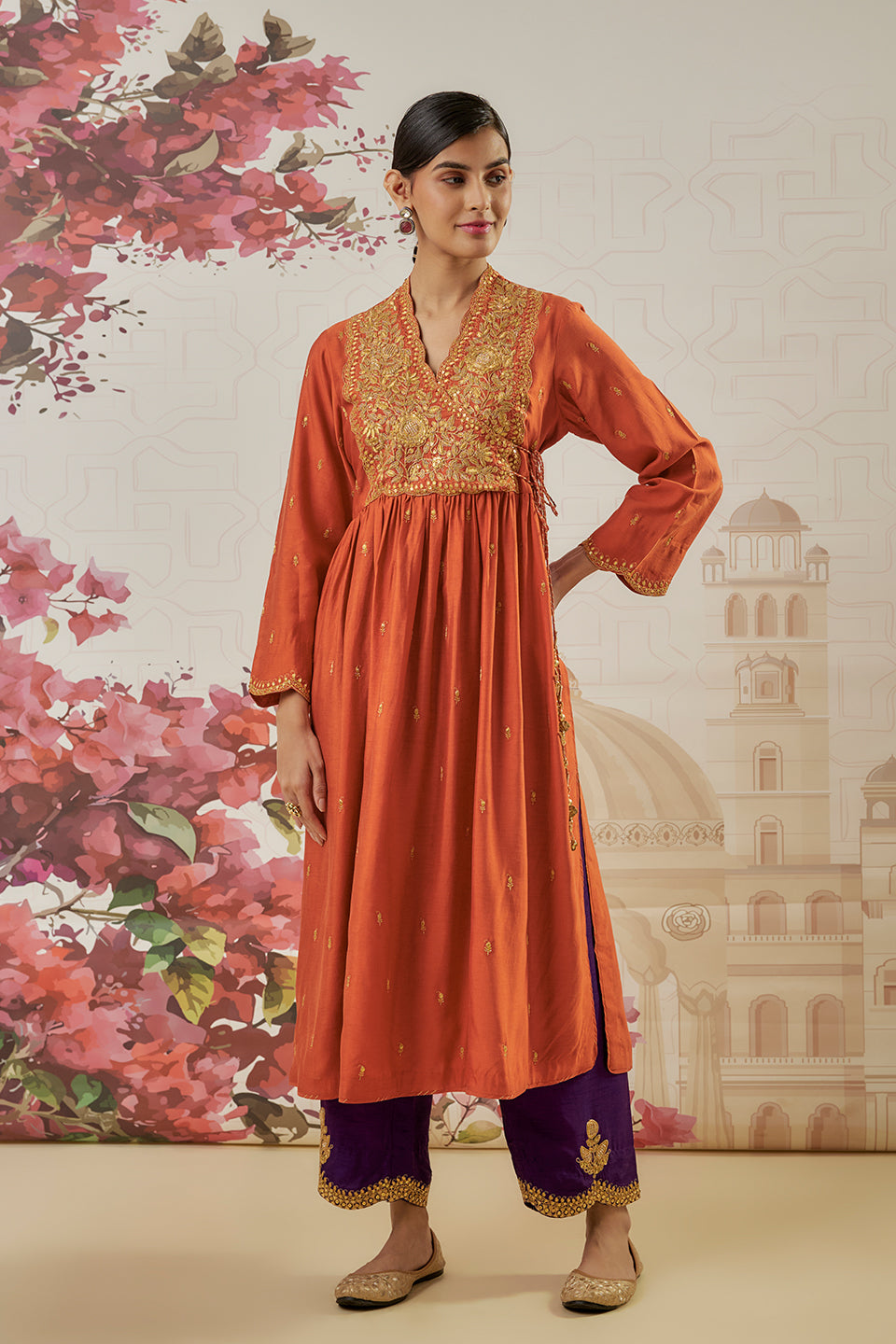 Riwayat Orange Overlap Frockstyle Kurta Set