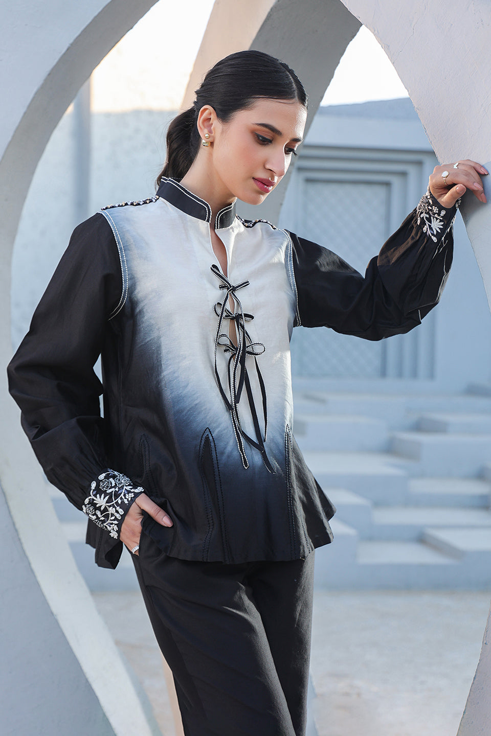 Black and White Mystic Knot Tie-Up Co-ord Set