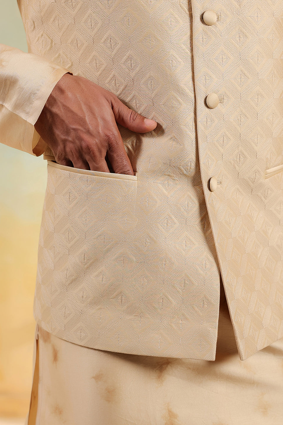 Brown Shibori Quilted Bandi Kurta Set