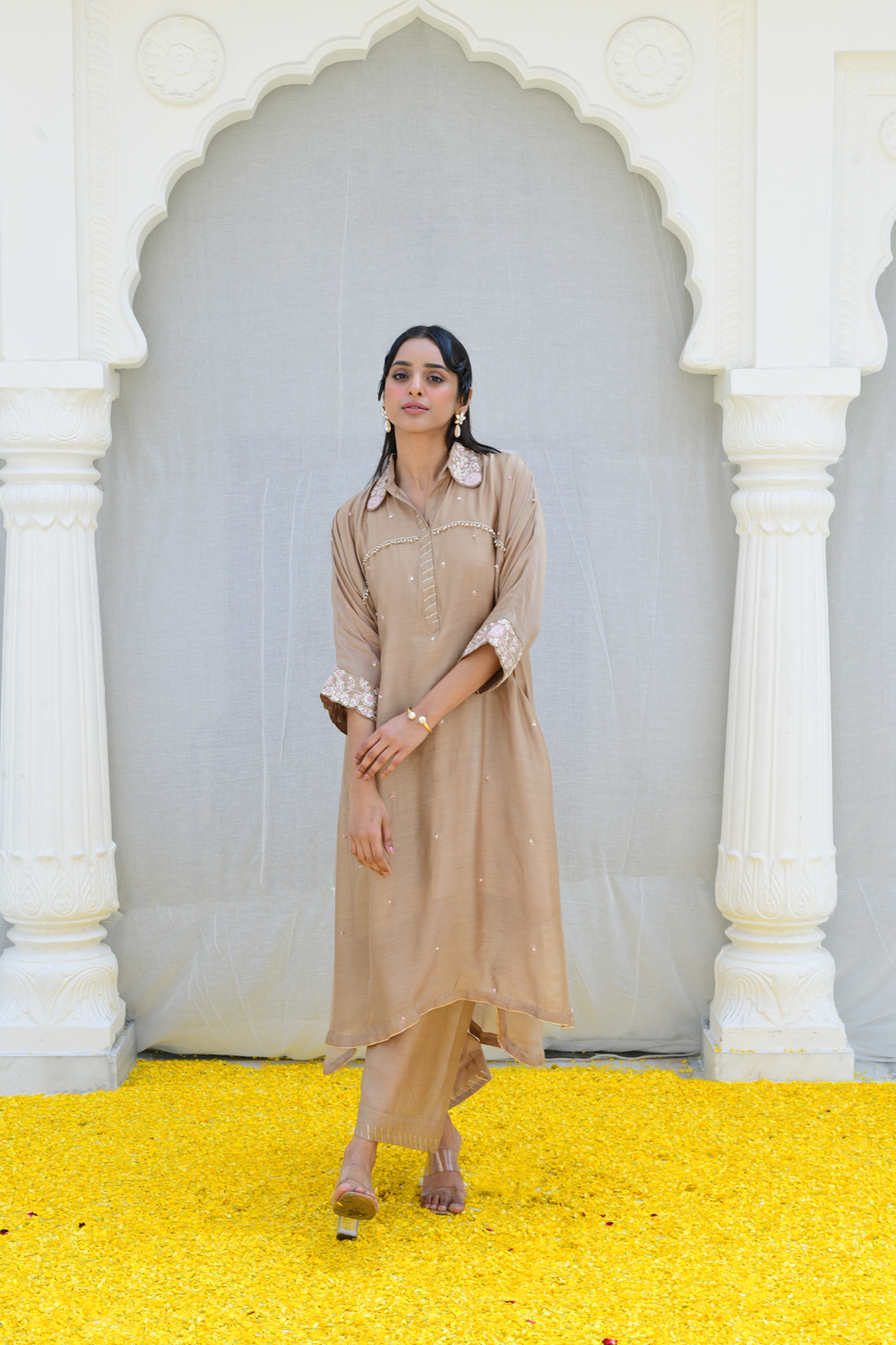 Ivory Roselyn Collar Embroidery Kurta Set