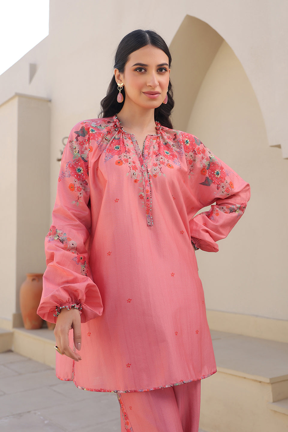 Pink Bahar Shoulder Co-ord Set
