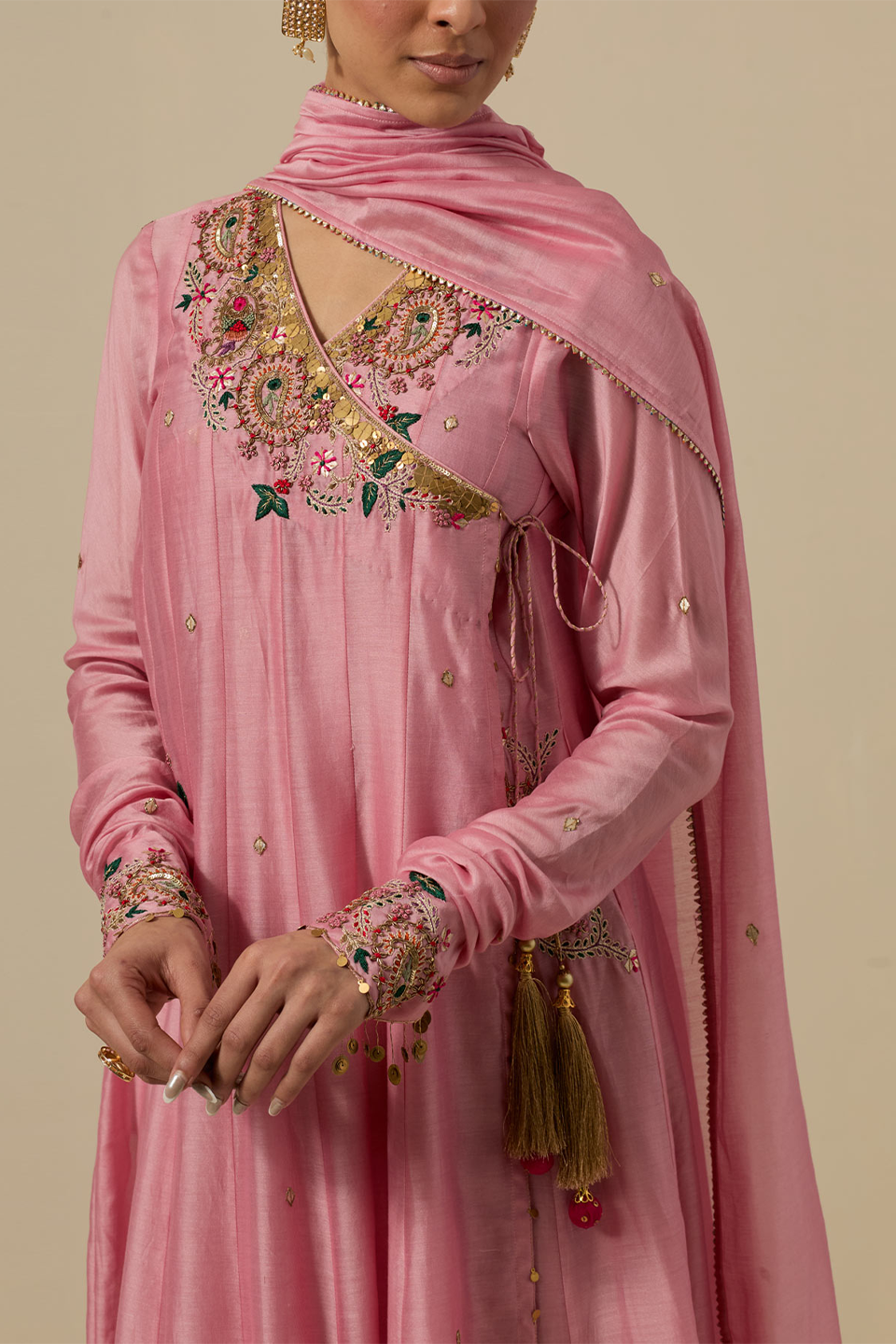 Pastel Pink Zardozi Paisely Angarakha