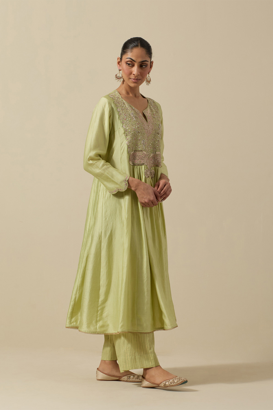 Mint Green Bird Frockstyle Silver Work
