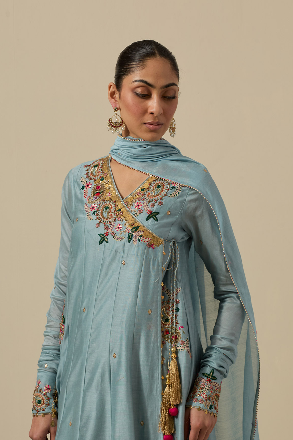 Powder Blue Zardozi Paisely Angarakha