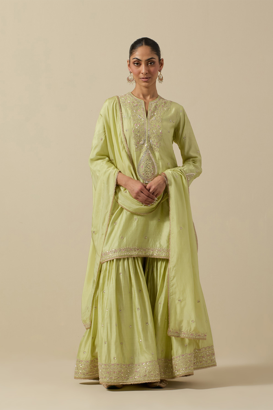 Bird Sharara Silver Work Mint Green