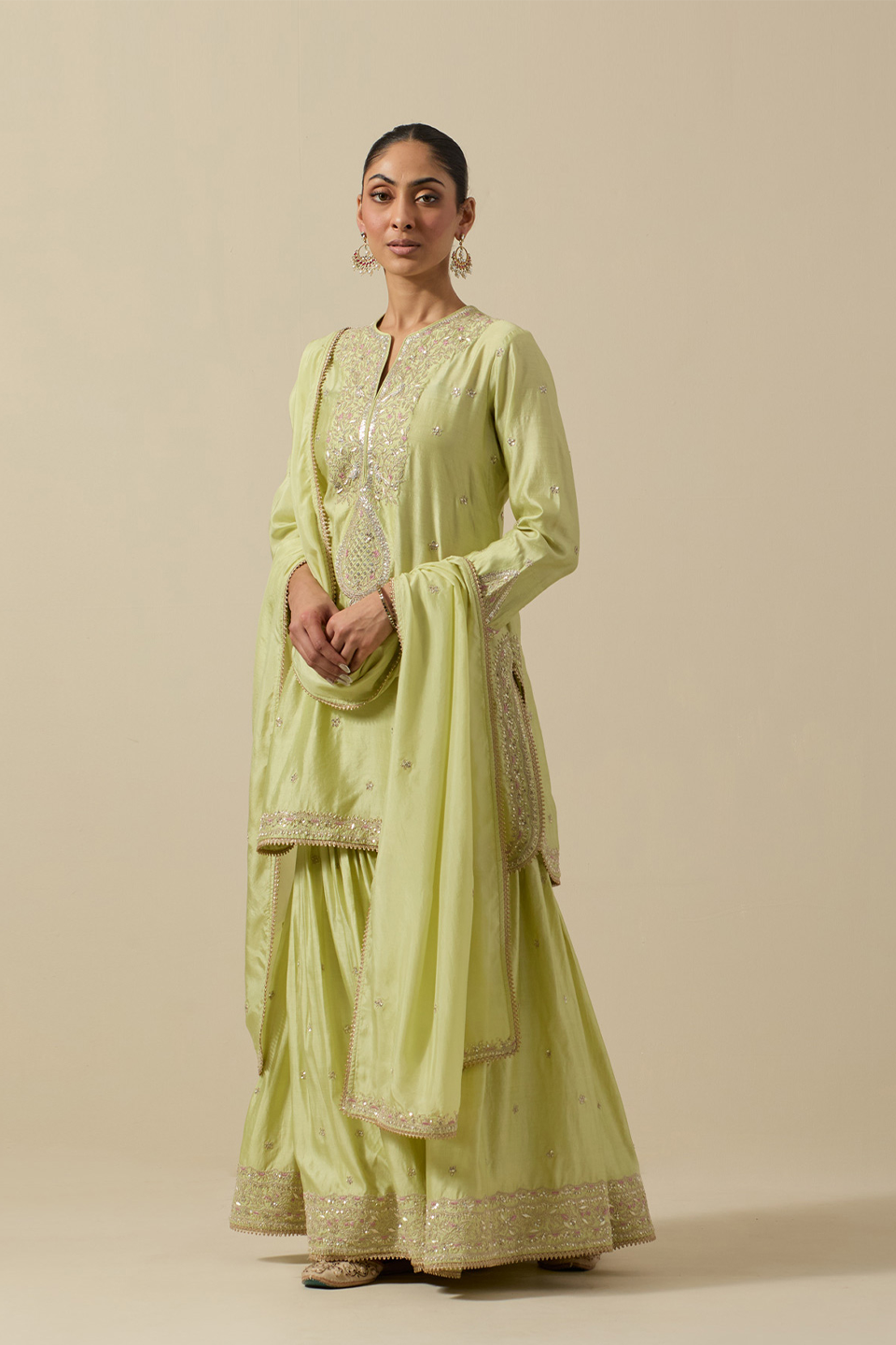Bird Sharara Silver Work Mint Green