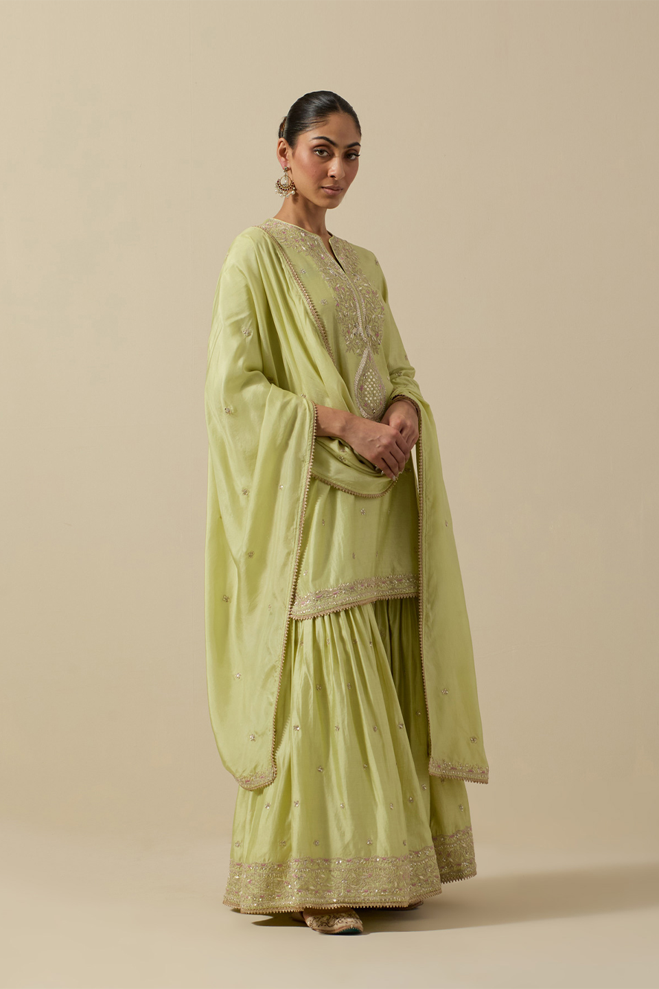 Bird Sharara Silver Work Mint Green
