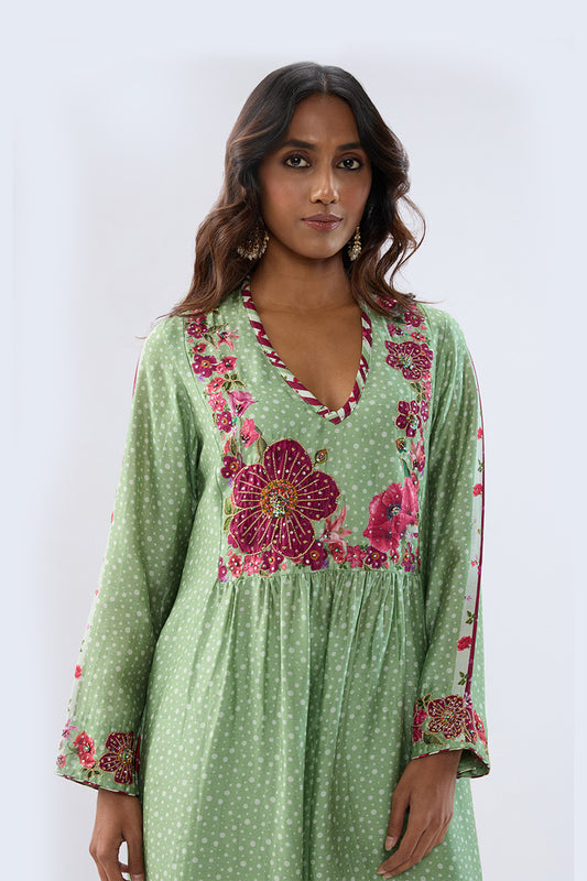 Blossom Green Gathered Yoke Kurta Set