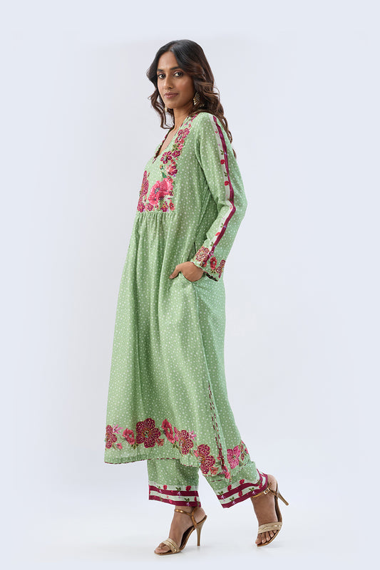 Blossom Green Gathered Yoke Kurta Set