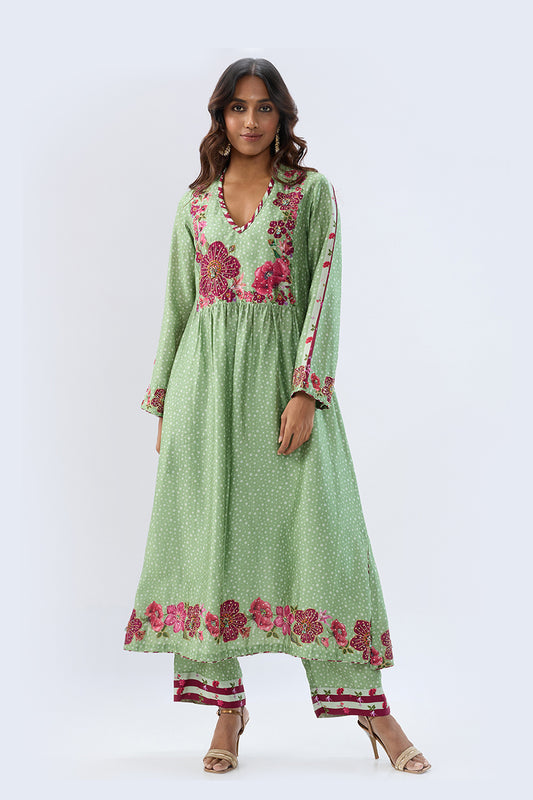 Blossom Green Gathered Yoke Kurta Set