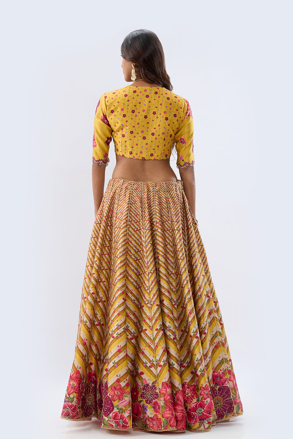 Blossom Yellow Striped Lehenga Set