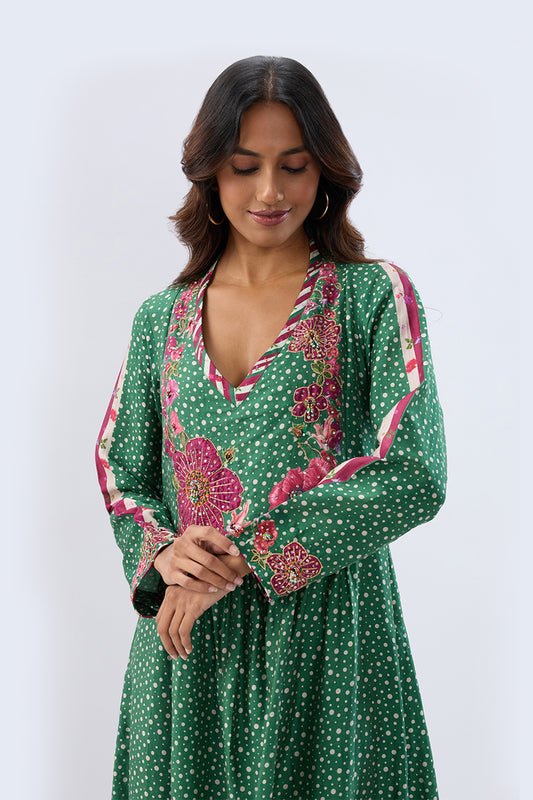 Blossom Dark Green Gathered Yoke Kurta Set