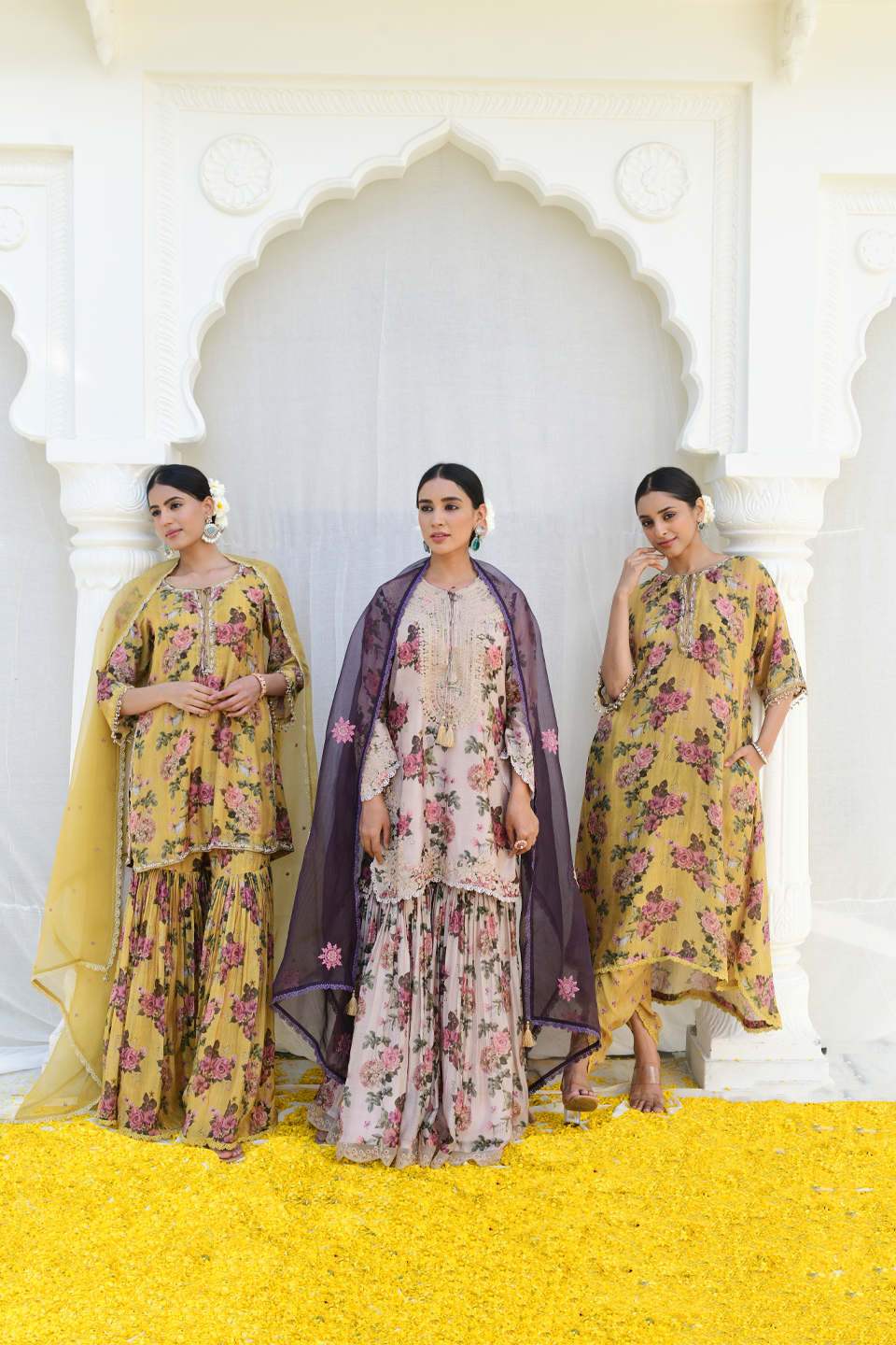 Yellow Vintage Floral Rose Kurta With Tulip Pants