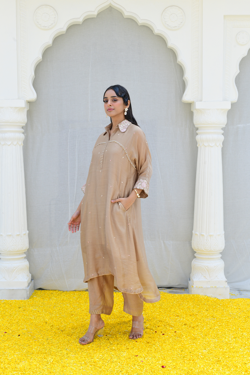 Ivory Roselyn Collar Embroidery Kurta Set