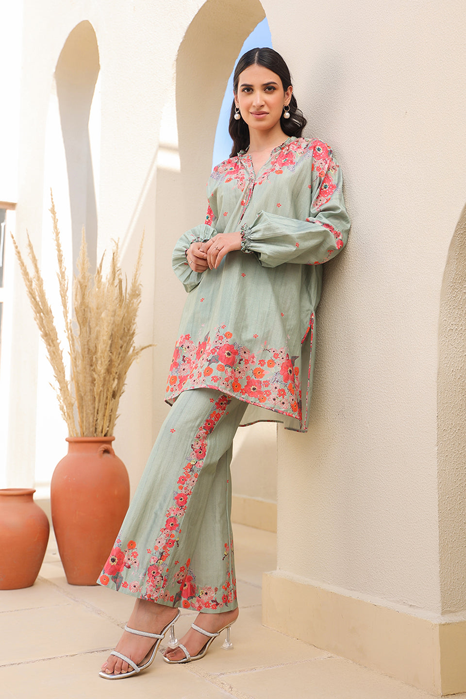 Green Bahar Heavy Hem Co-ord Set