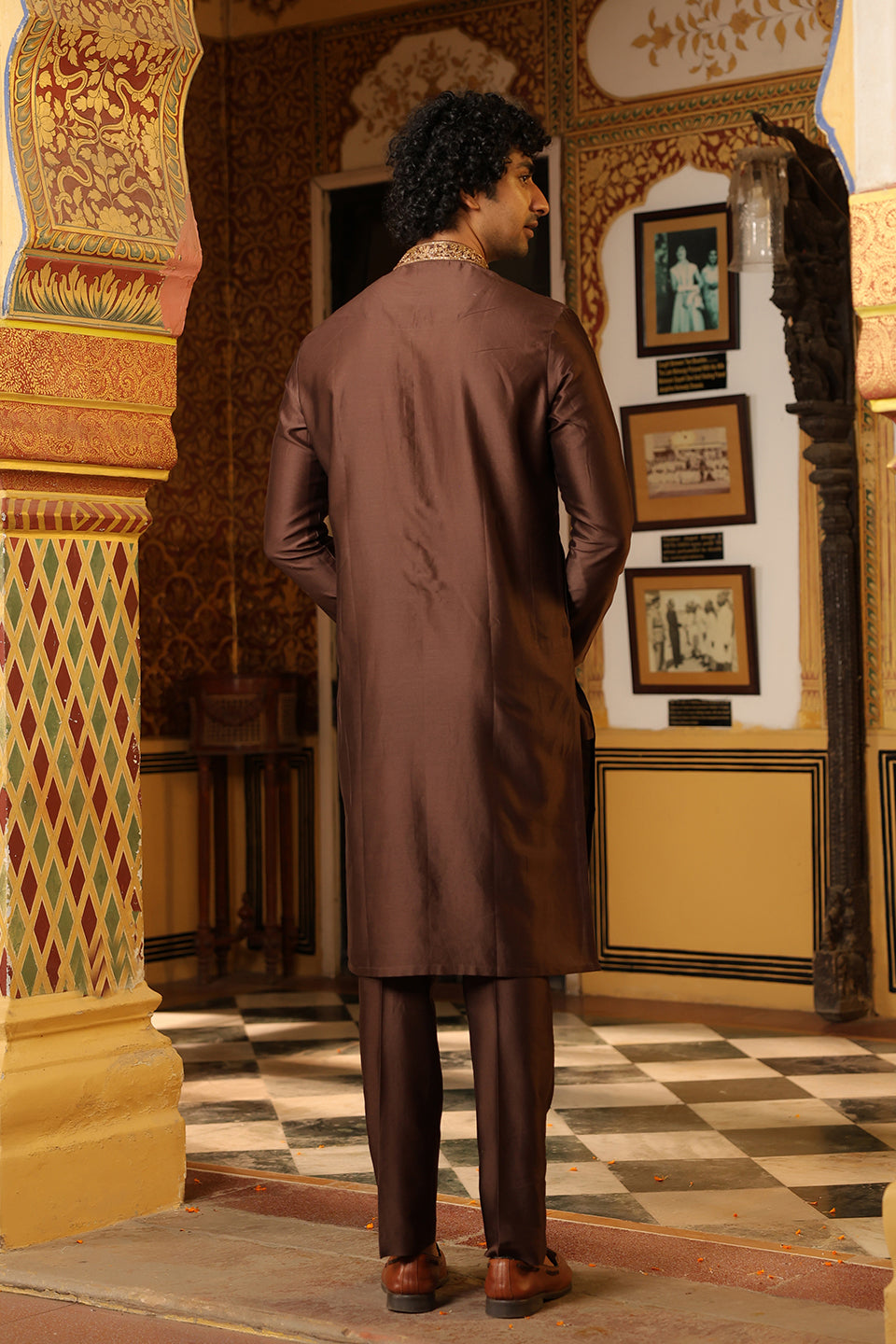 Ahista Brown Zardosi Embroidered Neckline Kurta Set