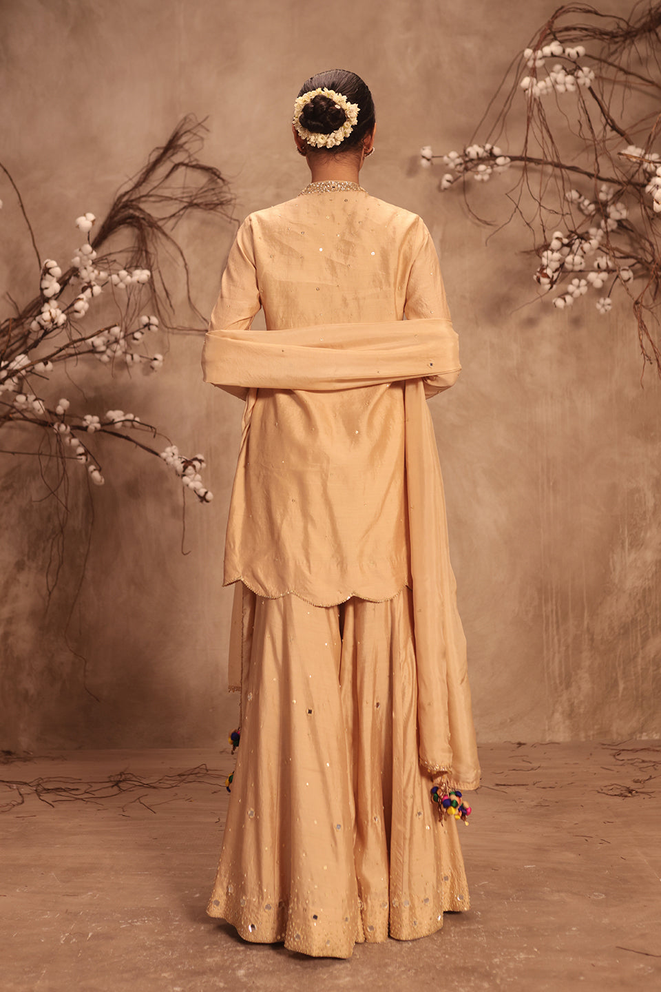 Nazakat Ivory Heavy Mirror Work Sharara Set