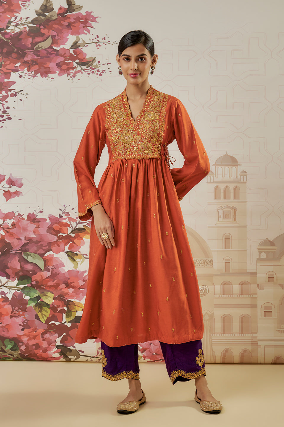 Riwayat Orange Overlap Frockstyle Kurta Set